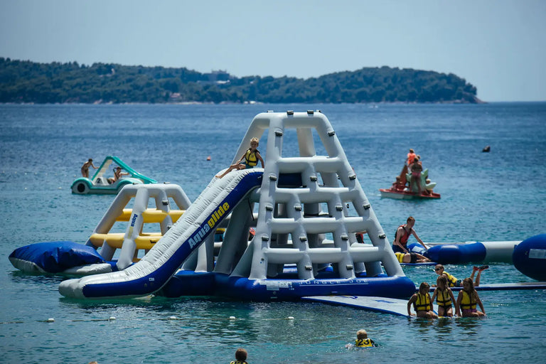 Floating, inflatable waterpark